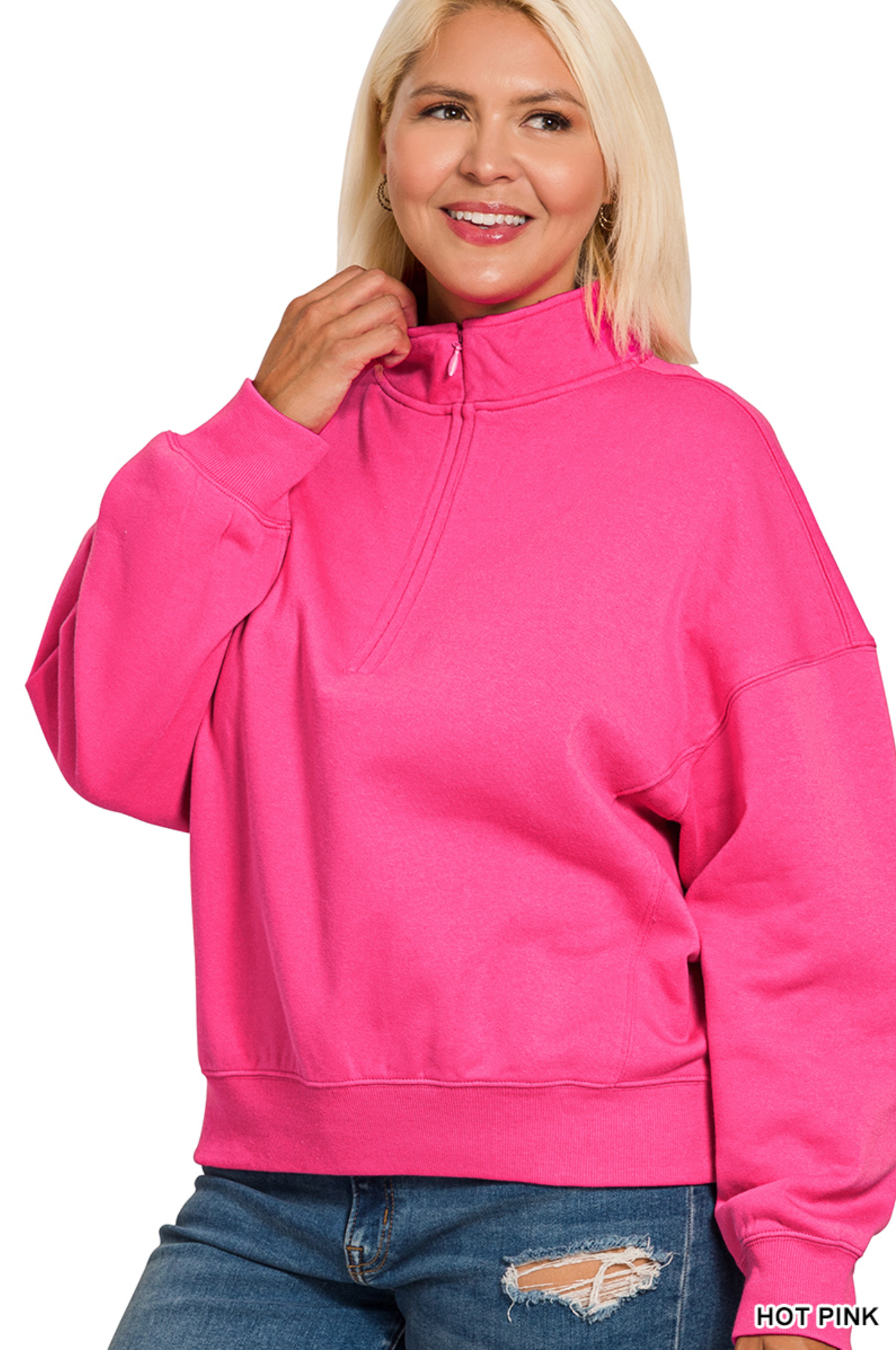 All Day Cozy Half Zip In Hot Pink