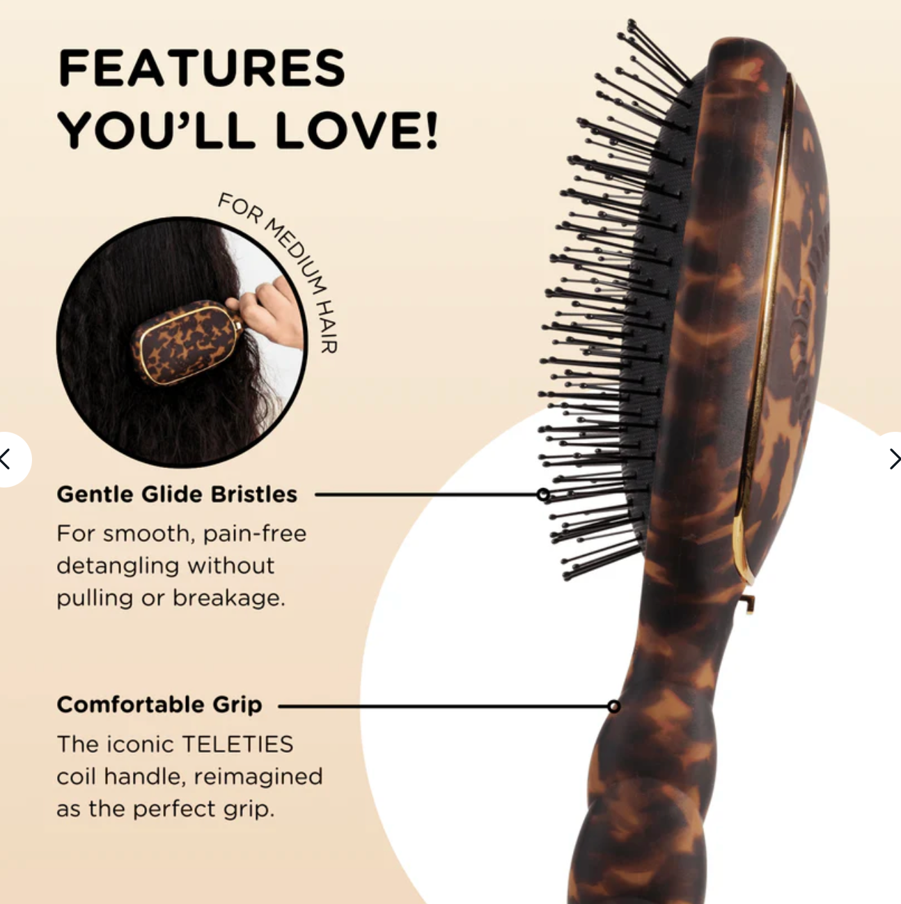 Detangler Hair Brush For Medium Hair In Tortoise
